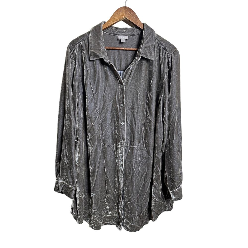 J. Jill Silk Blend Crushed Velvet Button Front Tunic Blouse size 3X